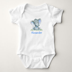 Body Aquarelle Blue Baby Elephant sur la verdure