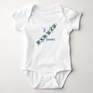 Body Aquarelle Funky Bleu violet Fleurs Monogramme