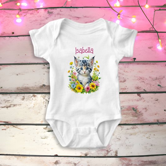 Body Aquarelle Kitten Fleurs Personnalisées
