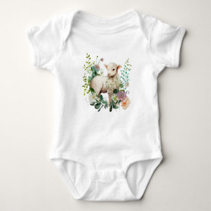 Body Aquarelle Lamb avec couronne de fleurs
