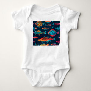 Body Aquarelle Poissons : Bleu Profond Sans Mer