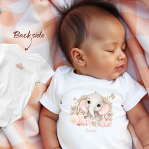Body Automne Fille Eléphant rose Nom personnalisé