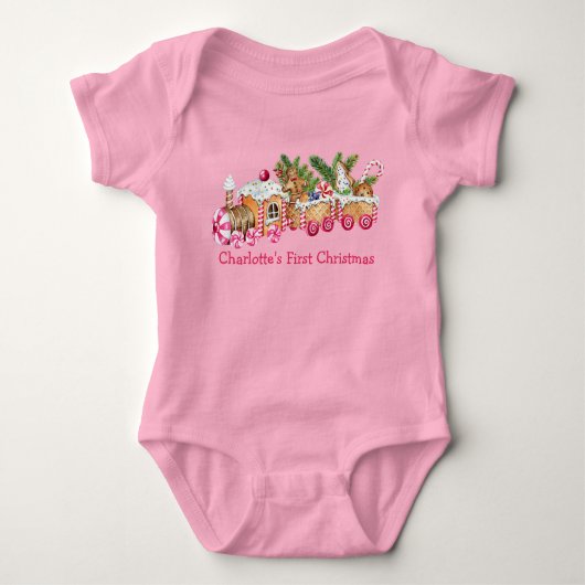 Body Baby First Christmas Gingerbread Train Candy Pink (Devant)