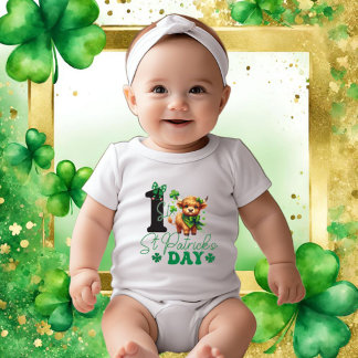 Body Baby Girl 1st St Patrick's Day avec Highland Cow
