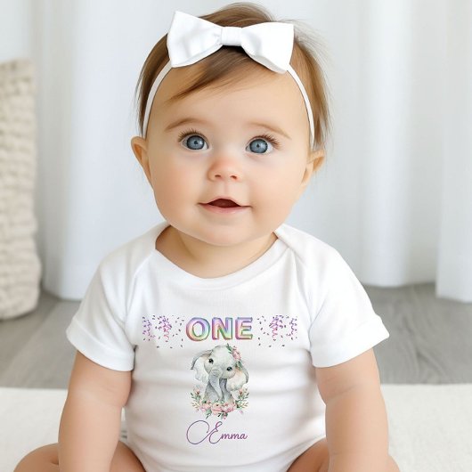 Body Baby Girl First Birthday Nom Elephant mignon One