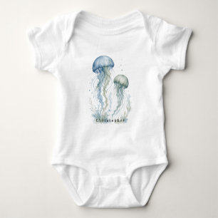 Body Baby-Shower Garçon Méduse Bleu Poussiéreux