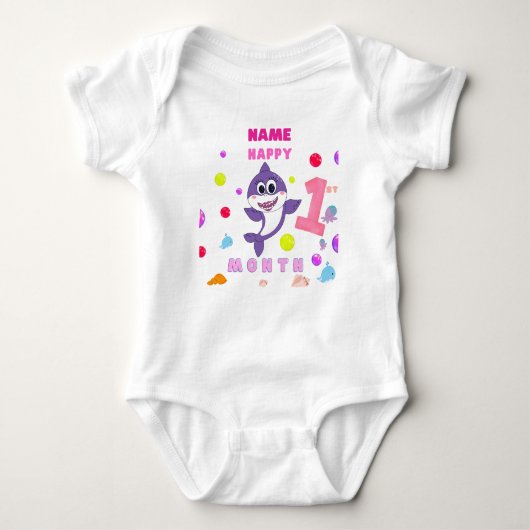 Body Baby T-shirt, First birthday, Shark, personalized (Devant)