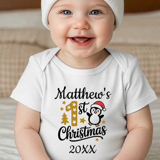 Body Baby's First Christmas Custom Name Penguin