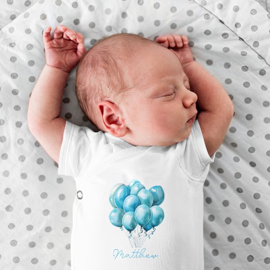 Body Ballons Bleus Aquarelle Fête Prénatale Bébé Garçon