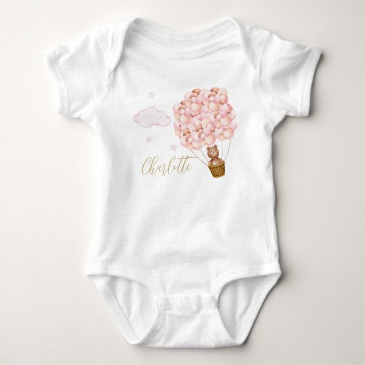 Body Ballons Roses Écriture Dorée Ours en Peluche (Devant)