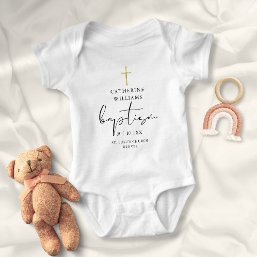 Body Baptême croix dorée moderne élégante