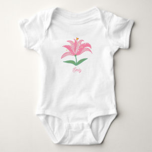 Body bébé à fleurs de lys rose personnalisé avec u