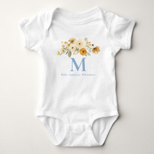 Body bébé à motif floral initial | Nom en monogram (Devant)