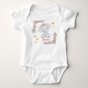 Body bébé à nom personnalisé Éléphant floral