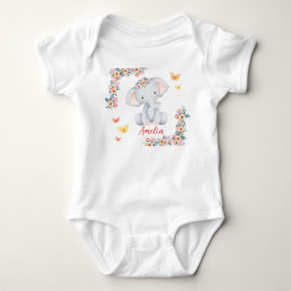 Body bébé à nom personnalisé Éléphant floral