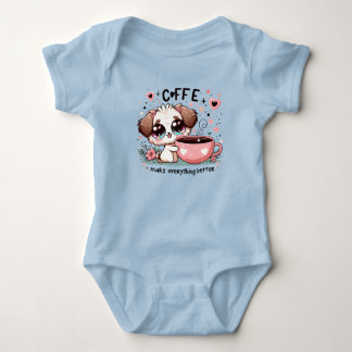 Body bébé amateur de café avec un chiot mignon - P