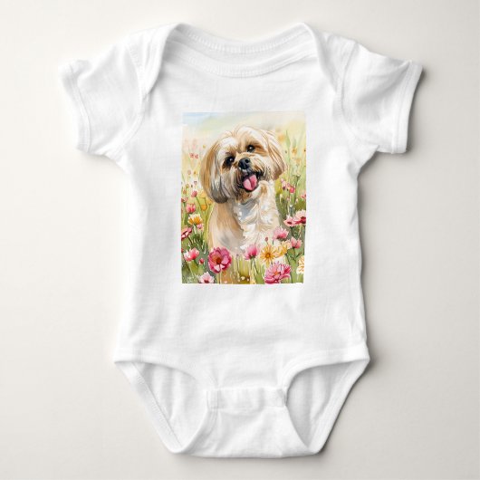Body bébé aquarelle Lhasa Apso (Devant)