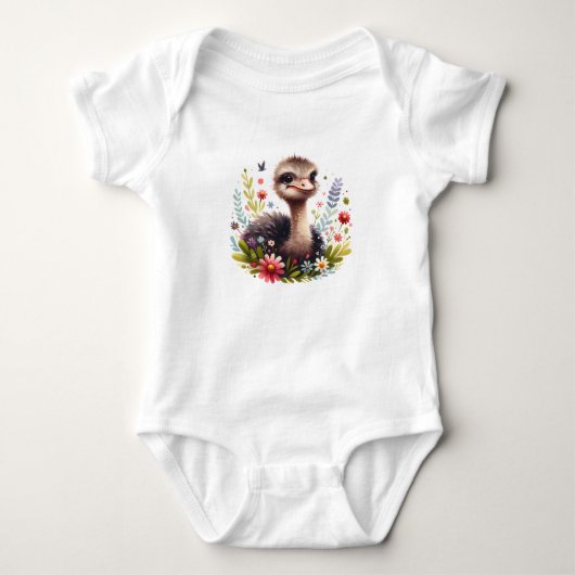 Body Bébé autruche mignon avec des fleurs (Devant)