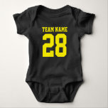 Body Bébé bleu jaune Football Jersey Sports Romper<br><div class="desc">Joli maillot de football pour bébé. Maman et papa adorent le sport. C'est naturel que le bébé aussi. Mignonne tenue pour bébé en bleu marine et jaune. Vous pouvez customiser le nom et le numéro du joueur sur l'avant et l'arrière du maillot. Pas seulement pour les fans de football. N'importe...</div>