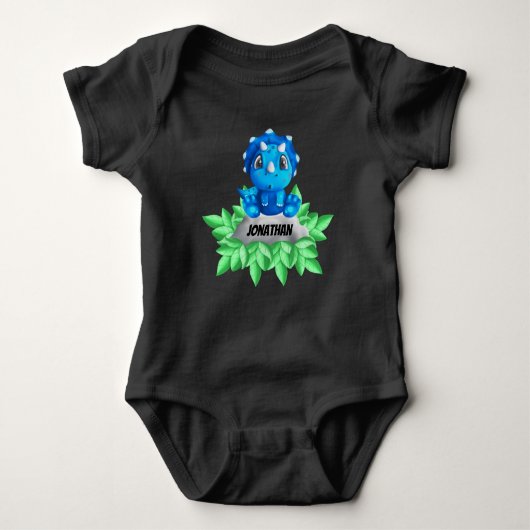 Body Bébé Bleu Tricératops Dinosaur Black Baby Bodysuit (Devant)