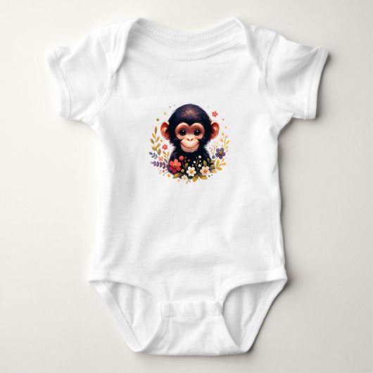 Body Bébé chimpanzé mignon avec des fleurs (Devant)