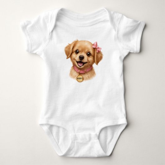 Body bébé 'Chiot Douce avec Nœud Rose' (Devant)