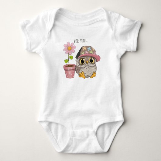 Body bébé Chouette Mignonne avec Fleur - Douce Flo (Devant)