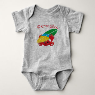 Body Bébé crabe mignon avec planche de surf rouge perso