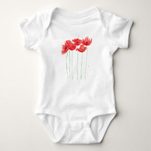 Body bébé en watercolor floral rouge été coquelico