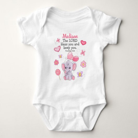 Body bébé fille avec écriture de bénédiction et no (Devant)