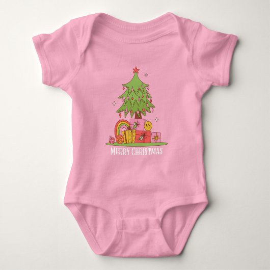 Body Bébé Fille Sapin de Noël Rétro Rose (Devant)