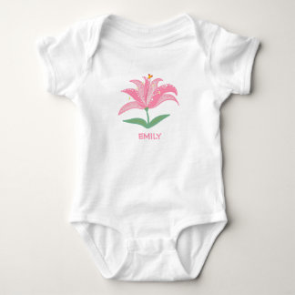 Body bébé fleur de lys rose personnalisé avec nom