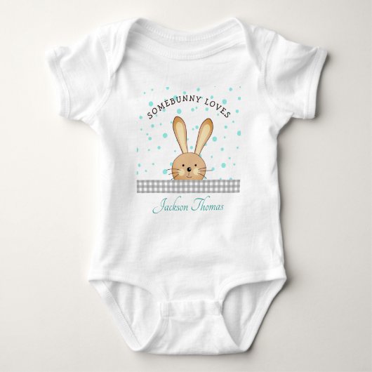 Body Bébé Garçon mignon lapin amour Turquoise/gris pers (Devant)