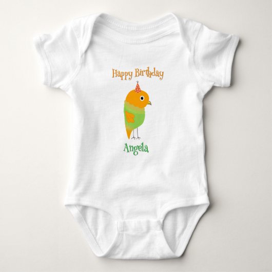 Body bébé joyeux anniversaire bébé oiseau mignon (Devant)