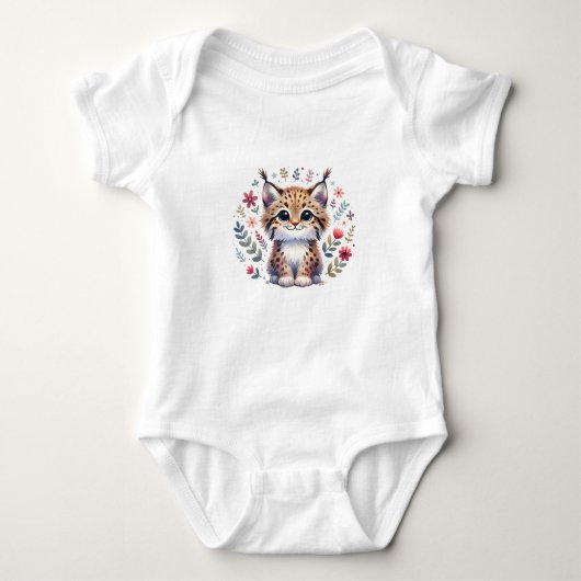 Body Bébé lynx mignon avec des fleurs (Devant)