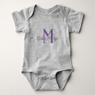 Body bébé monogramme gris unisex nom personnalisation m