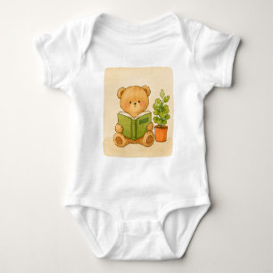 Body bébé ours en peluche confortable lisant un li