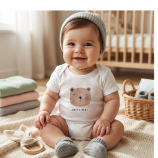 Body bébé ours mignon et doux | Bois minimaliste