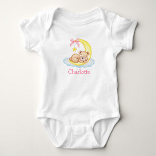 Body bébé Ourson Aquarelle Rose sur la Lune
