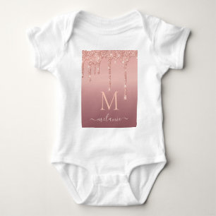 Body bébé pailleté or rose avec lettre de prénom p