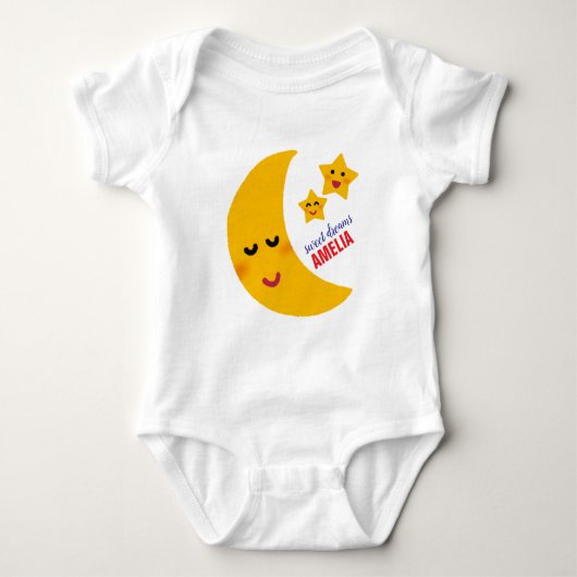 Body Bébé pyjama avec nom, Lune et étoiles (Devant)