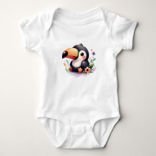 Body Bébé Toucan Mignon avec des Fleurs (Devant)