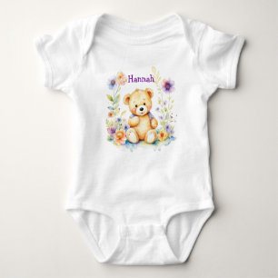 Body Bébée personnalisée Fille Teddy Ours et Fleurs