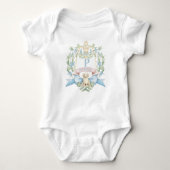 Body Blason de monogramme pour bébé avec ruban bleu et (Devant)