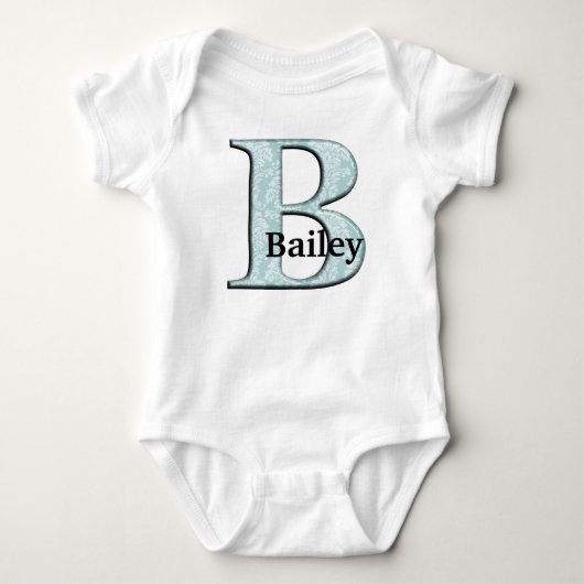 Body Bleu Floral Damask Imprimer B monogramme initiales (Devant)