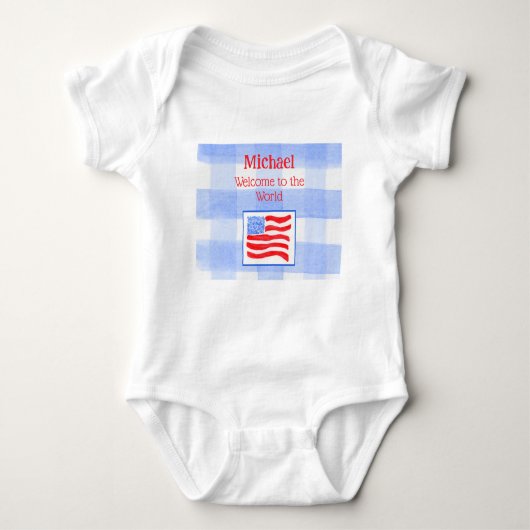Body Blue Check Gingham USA Flag WELCOME Baby Clothing (Devant)