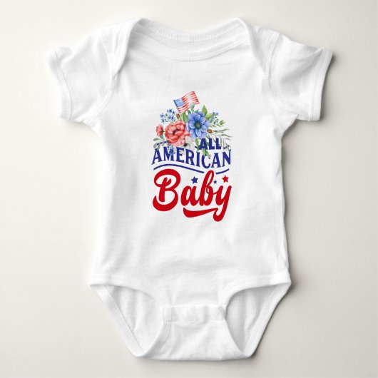 Body Bodysuit American Baby blanc rouge et bleu fleuri (Devant)