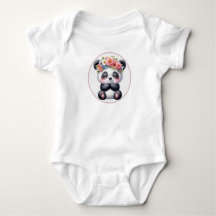 Bodysuit Bébé Panda Mignon avec Couronne Florale