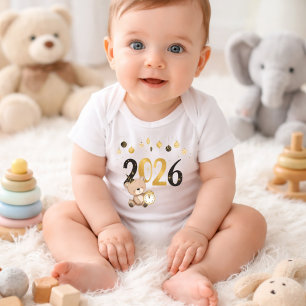 Body Bodysuit Ourson Nouvel An 2026 Bébé ,Noir or