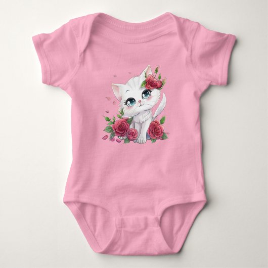 Body Bodysuit pour bébé rose - Cartoon de chat mignon a (Devant)